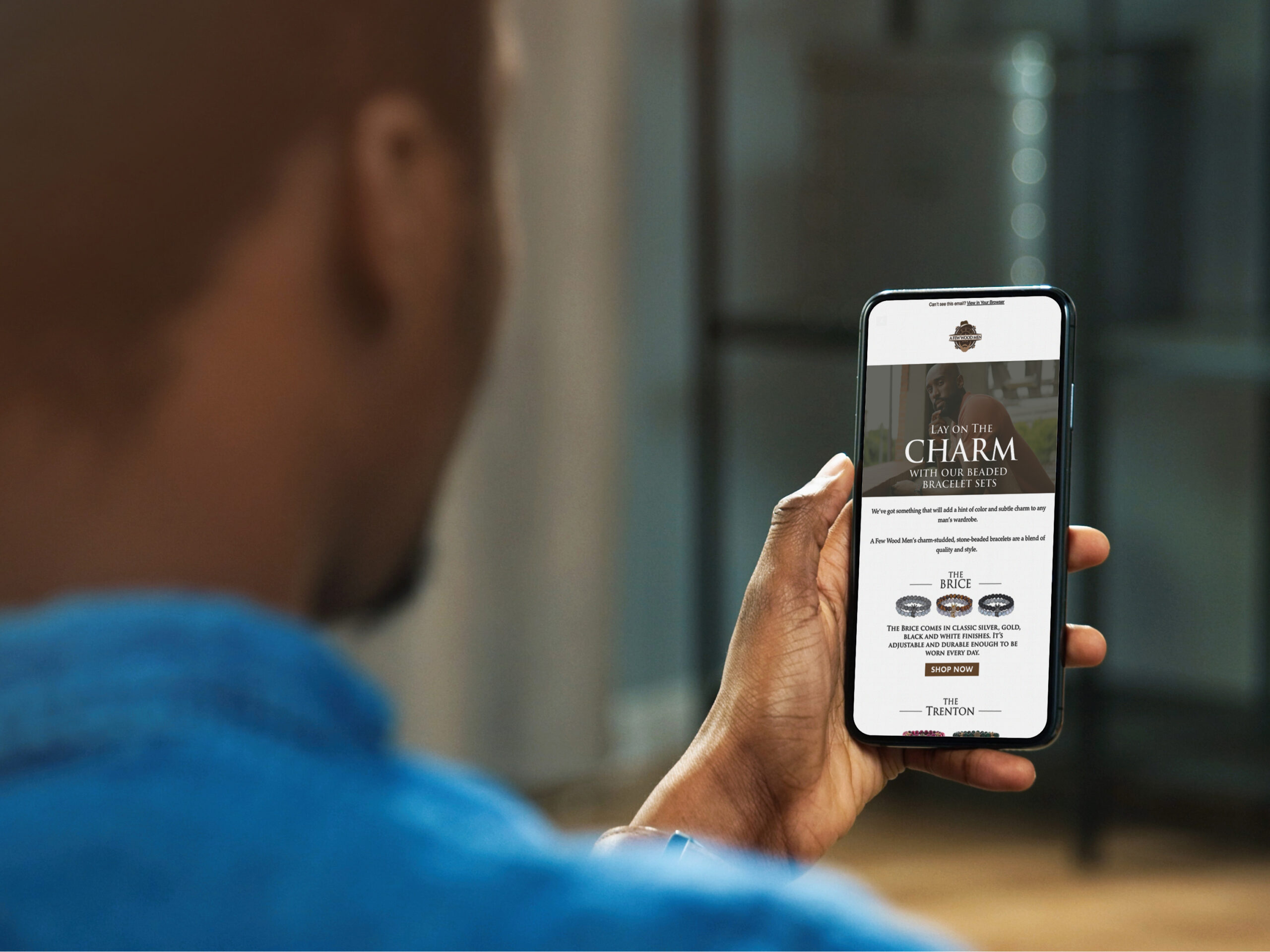 Mockup of A Few Wood Men mobile email template designed and developed by Streamlined Media & Communications