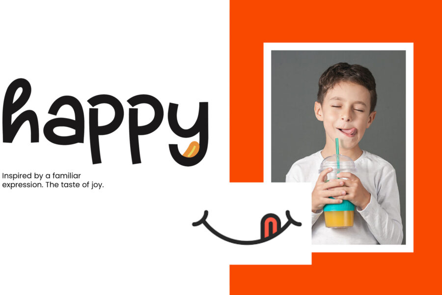 Mock up of Happy Beverages sample brand and tagline concept created by Streamlined Media & Communications