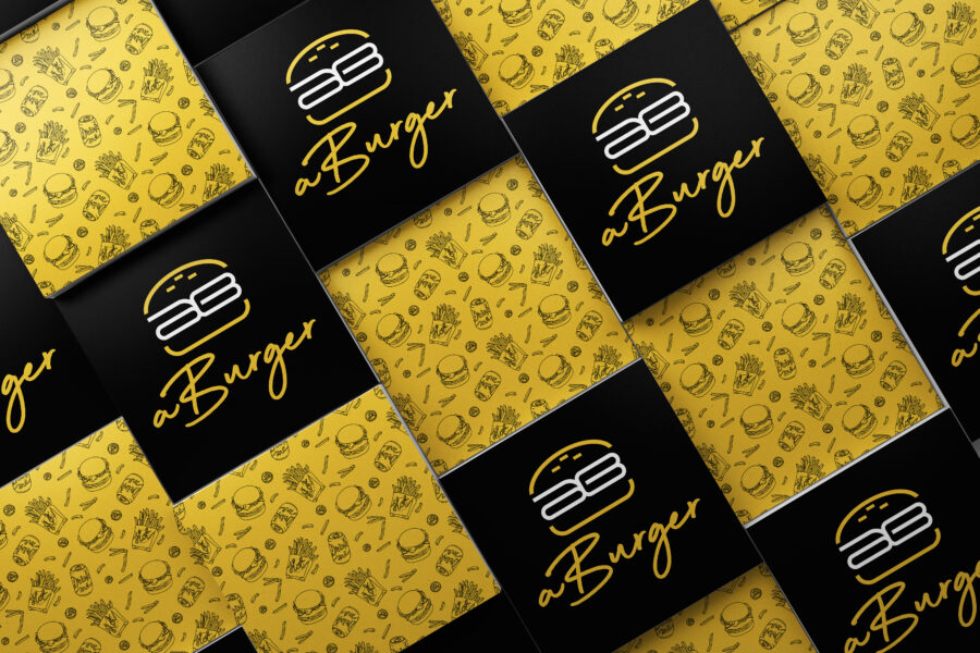 Mock up of aBurger quick service restaurant brand concept, logo and icons designed by Streamlined Media & Communications