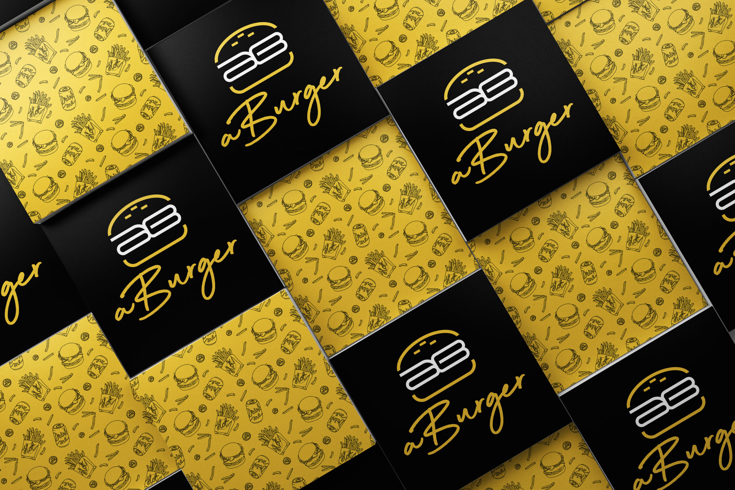 Mock up of aBurger quick service restaurant brand concept, logo and icons designed by Streamlined Media & Communications