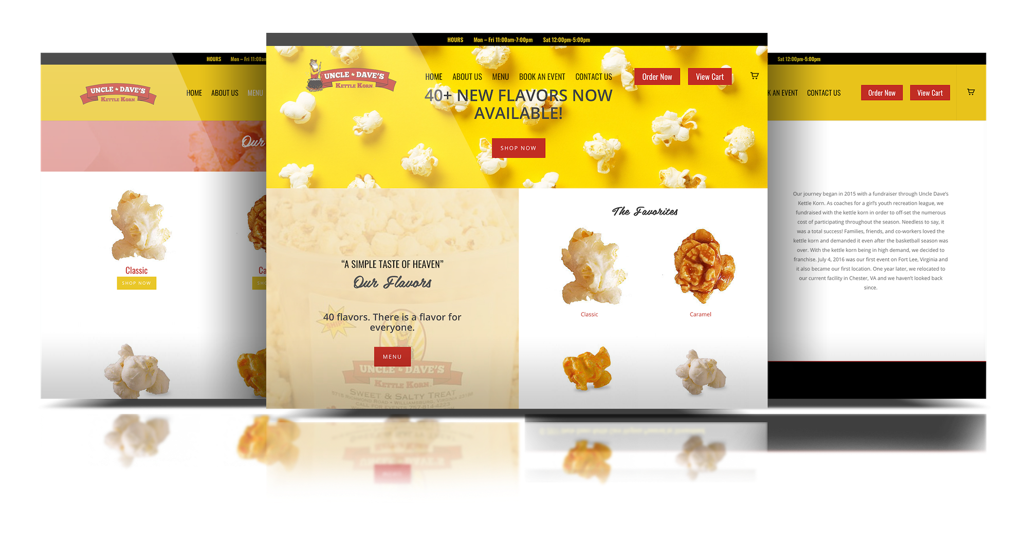Mockup of Uncle Daves Kettle Korn ecommerce food service website designed and developed by Streamlined Media & Communications